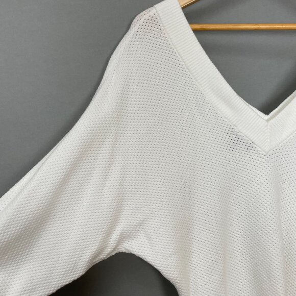 Express Batwing Sweater White Open Knit Women Size Small V-Neck Dolman Slouchy - Picture 11 of 11
